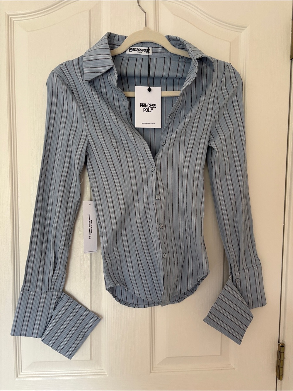 Princess Polly Light Blue Striped Button-Up Blouse